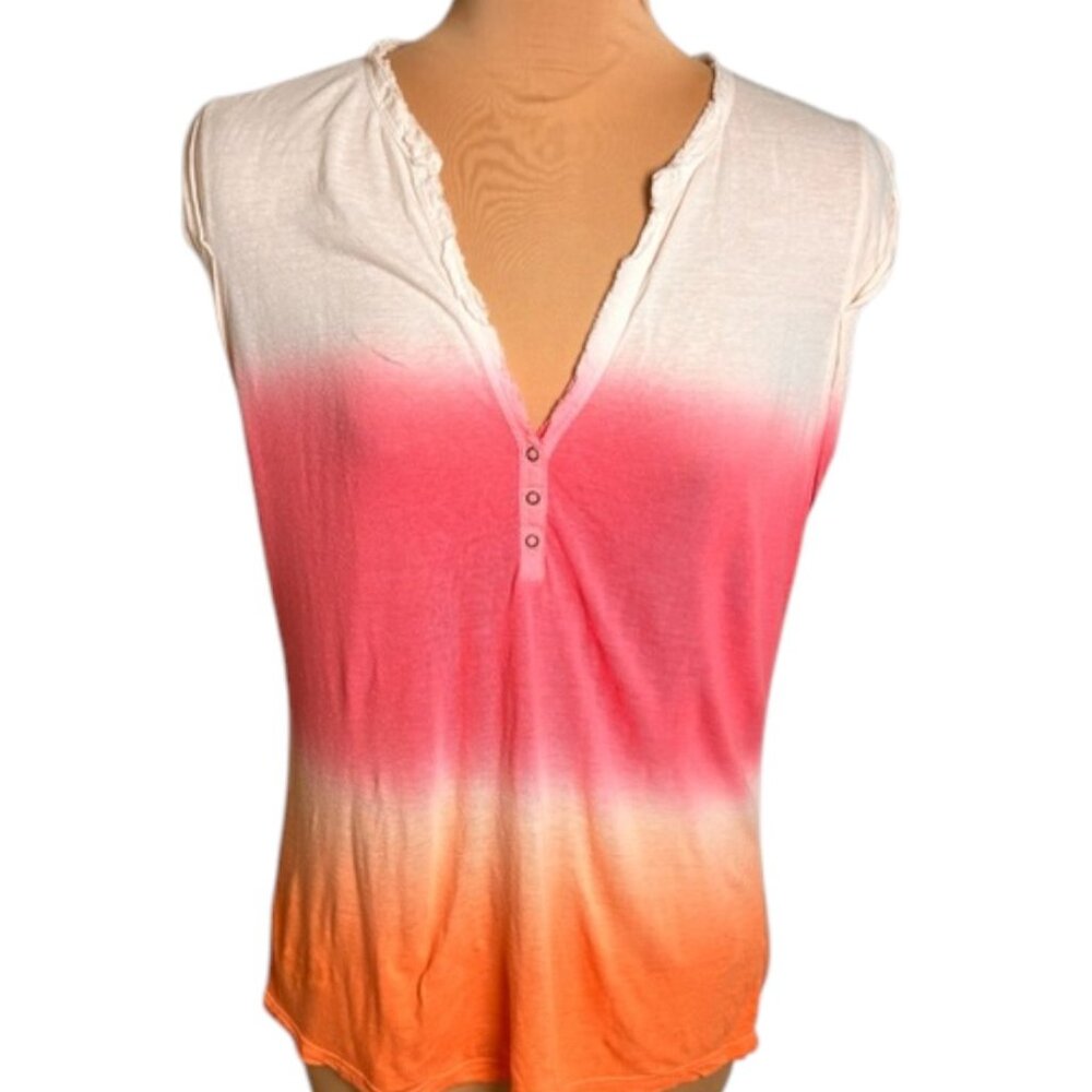 Young Fabulous & Broke Pink Orange Ombre Linen Blend Henley Tank Top Size L